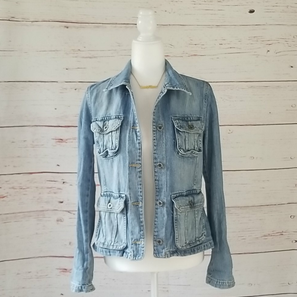 HM  Logg 4 Front Buttoned Flap Pocket Cargo Denim Jacket Rare